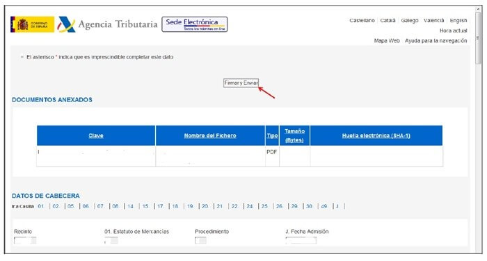 Formulario DUA - Acceso a Formulario - Firmar y enviar