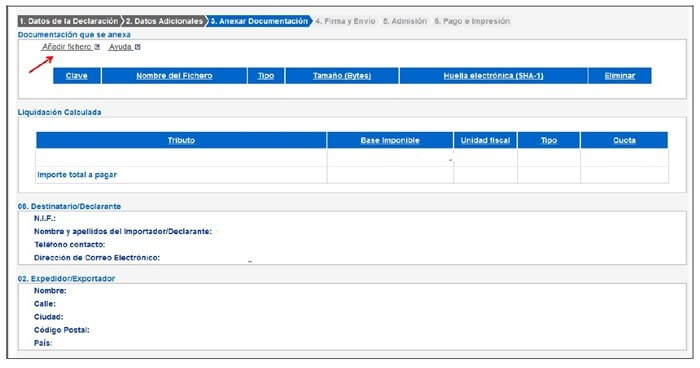 Formulario DUA - Acceso a Formulario - Añadir fichero